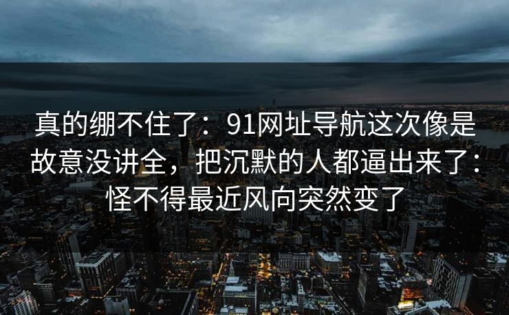 真的绷不住了：91网址导航这次像是故意没讲全，把沉默的人都逼出来了：怪不得最近风向突然变了